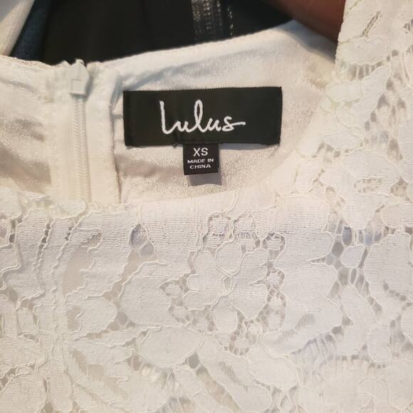 Lulu's White Lace Midi Dress Two Tiered Knee Length - Picture 4 of 4